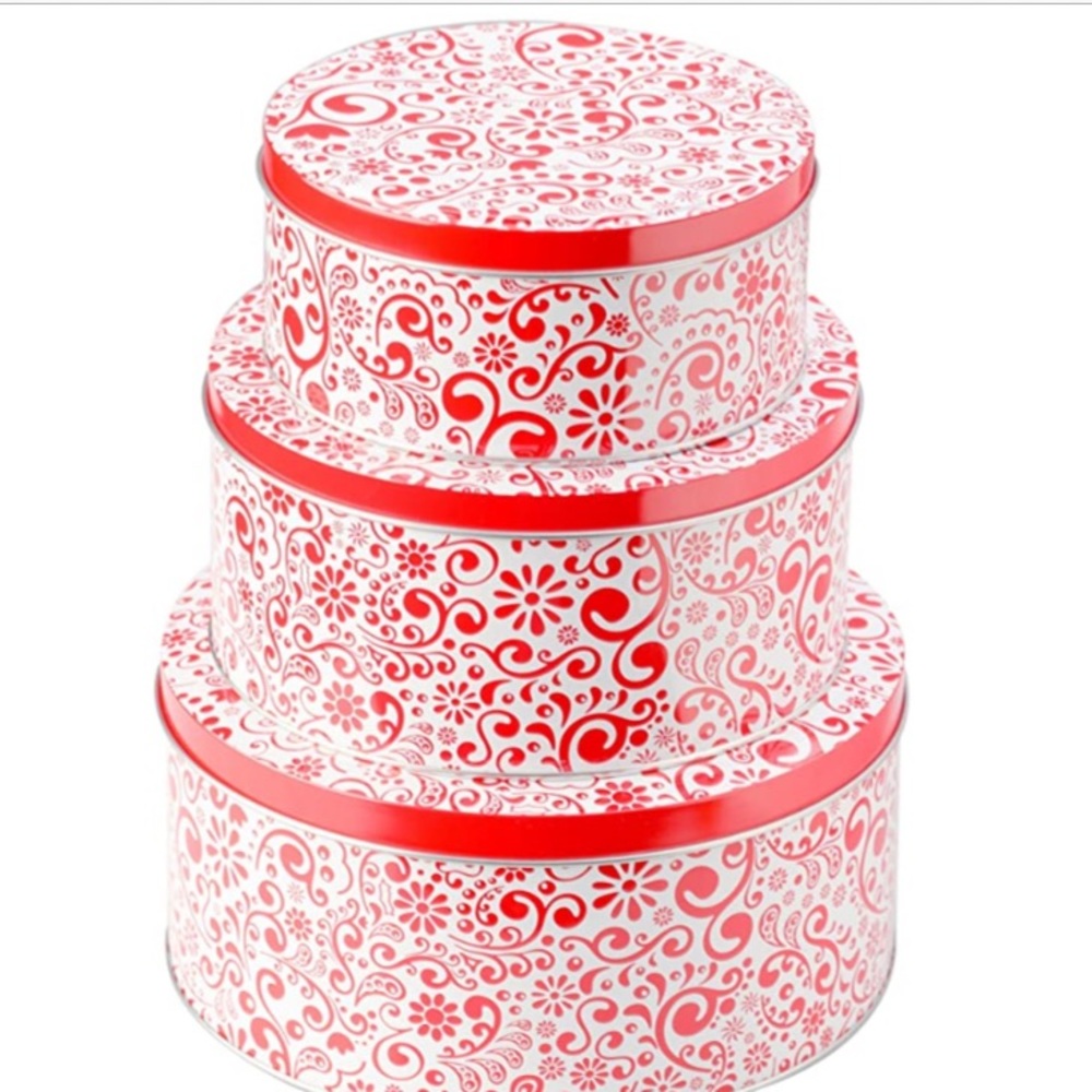 NWT never opened 3 nesting cookie tins red&white❣️